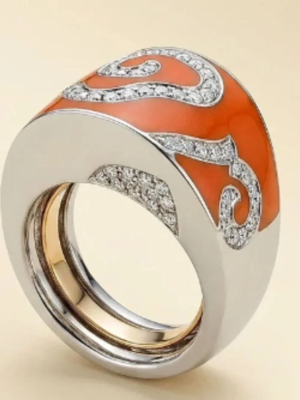 18K La Nouvelle Bague Enamel Diamond Modernist Bridal Registry Wedding Band